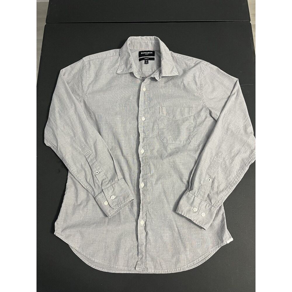 Bonobos Medium Adult Button Shirt Gray Stretch Casual Long Sleeve Mens